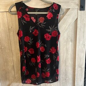 ☀️ Dynamite Black Camisole with Red Floral Embroidered Print